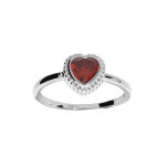 Bague en argent rhodi� avec coeur oxyde grenat