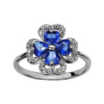 Bague en argent rhodi� collection joaillerie tr�fle � 4 feuilles en oxydes bleus et contours en oxydes ...