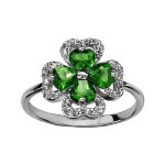 Bague en argent rhodi� collection joaillerie tr�fle � 4 feuilles en oxydes verts et contours en oxydes ...