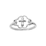 Bague en argent rhodi avec croix dans dcoupage