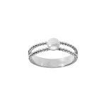 Bague en argent rhodié double rangées de boule et perle de culture d'eau douce blanche Bague en argent rhodié double rangées de boule et perle de culture d'eau douce blanche