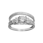 Bague en argent rhodié duo avec oxydes blancs sertis Bague en argent rhodié duo avec oxydes blancs sertis