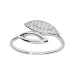 Bague en argent rhodié feuille toi et moi évidée et pavage d'oxydes blancs Bague en argent rhodié feuille toi et moi évidée et pavage d'oxydes blancs