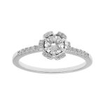 Bague en argent rhodi fleur oxydes blancs sertis