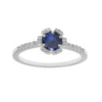Bague en argent rhodi fleur oxydes bleu fonc et blancs sertis