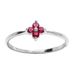 Bague en argent rhodi� fleur d'oxydes rouges