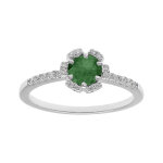 Bague en argent rhodi� fleur en oxydes vert fonc� et blancs sertis