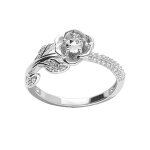 Bague en argent rhodi  motif floral (8. 2mm) avec oxyde taill en rose blanc serti