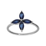 Bague en argent rhodié en forme de fleur en verre bleu foncé Bague en argent rhodié en forme de fleur en verre bleu foncé
