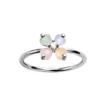 Bague en argent rhodié en forme de fleur de verre opaque pastel Bague en argent rhodié en forme de fleur de verre opaque pastel