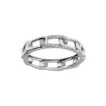 Bague en argent rhodi forme maille avec oxydes blancs
