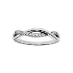 Bague en argent rhodi� grande taille brins entrelac�s et oxydes blancs sertis