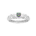 Bague en argent rhodi jonc cisel avec oxyde multi couleurs serti 4 griffes