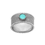 Bague en argent rhodi large avec pierre de synthse amazonite