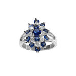 Bague en argent rhodi marquise avec oxydes bleus et blancs