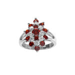 Bague argent rhodi marquise avec oxydes rouges et blancs