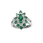 Bague argent rhodi marquise avec oxydes verts et blancs