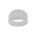 Bague en argent rhodi massif anneau large incurv avec 3 rangs d'oxydes blancs sertis en biais