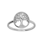 Bague en argent rhodié motif arbre de vie et contour perlé d'oxydes blancs Bague en argent rhodié motif arbre de vie et contour perlé d'oxydes blancs