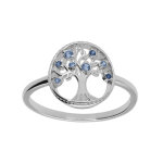 Bague en argent rhodié motif arbre de vie et contour perlé d'oxydes dégradé bleu Bague en argent rhodié motif arbre de vie et contour perlé d'oxydes dégradé bleu