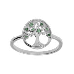 Bague en argent rhodié motif arbre de vie contour perlé avec oxydes dégradé vert Bague en argent rhodié motif arbre de vie contour perlé avec oxydes dégradé vert