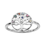 Bague en argent rhodié motif arbre de vie empierrés multi couleurs Bague en argent rhodié motif arbre de vie empierrés multi couleurs