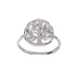 Bague en argent rhodié motif arbre de vie et oxydes roses Bague en argent rhodié motif arbre de vie et oxydes roses