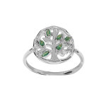 Bague en argent rhodié motif arbre de vie et oxydes verts Bague en argent rhodié motif arbre de vie et oxydes verts