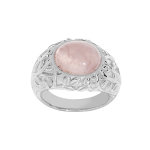 Bague en argent rhodi� motif feuillage sculpt� avec pierre quartz v�ritable