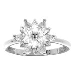 Bague en argent rhodi� motif fleur avec oxydes blancs sertis
