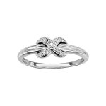 Bague en argent rhodi avec noeud orn d'oxydes blancs sertis emmaill sur l'anneau