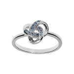 Bague en argent rhodi noeud avec oxydes bleu ciel sertis