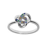 Bague en argent rhodi noeud avec oxydes multi couleurs sertis