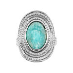 Bague en argent rhodi� ovale avec pierre amazonite v�ritable