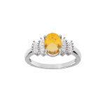 Bague en argent rhodi avec oxydes blancs et citrine