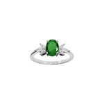 Bague en argent rhodi� avec oxydes blancs et vert en forme de fleur