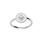 Bague en argent rhodi avec pastille blanche motif croix oxydes blancs sertis