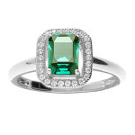 Bague en argent rhodi� pave avec oxyde vert serti et contour d'oxydes micro sertis