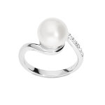 Bague en argent rhodi perle de culture d'eau douce drape d'oxydes blancs sertiis
