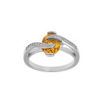 Bague en argent rhodi avec pierre citrine et volute d'oxydes blancs