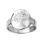 Bague en argent rhodié plateau rond de 15mm avec gravure arbre de vie Bague en argent rhodié plateau rond de 15mm avec gravure arbre de vie