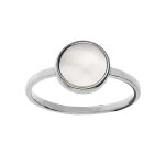Bague en argent rhodi� avec rond nacre blanche v�ritable 10mm