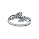 Bague en argent rhodié serpent double avec oxydes blancs et yeux oxydes bleu Bague en argent rhodié serpent double avec oxydes blancs et yeux oxydes bleu