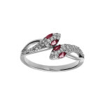 Bague en argent rhodié serpent double avec oxydes blancs et yeux oxydes fuschia Bague en argent rhodié serpent double avec oxydes blancs et yeux oxydes fuschia