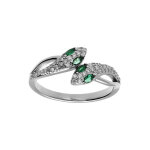 Bague en argent rhodié serpent double avec oxydes blancs et yeux oxydes verts Bague en argent rhodié serpent double avec oxydes blancs et yeux oxydes verts