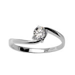 Bague en argent rhodi� solitaire en oxyde blanc serti 4 griffes sur monture en forme de vague