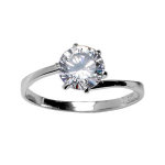 Bague en argent rhodi� solitaire en oxyde blanc serti 6 griffes sur monture tournante
