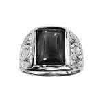 Bague en argent rhodié style chevalière plateau rectangulaire en agate noire Bague en argent rhodié style chevalière plateau rectangulaire en agate noire