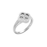 Bague en argent rhodié trèfle agate blanche véritable, contour oxydes blancs Bague en argent rhodié trèfle agate blanche véritable, contour oxydes blancs