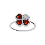 Bague en argent rhodié trèfle et coeur 10 mm avec oxydes rouge Bague en argent rhodié trèfle et coeur 10 mm avec oxydes rouge